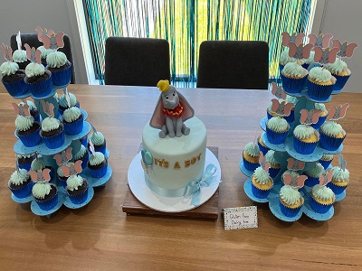 Gluten free & Dairy free chocolate mud cake and cupcakes, finished with GF DF buttercream and fondant decorations<br>Posted: June 21, 2020.